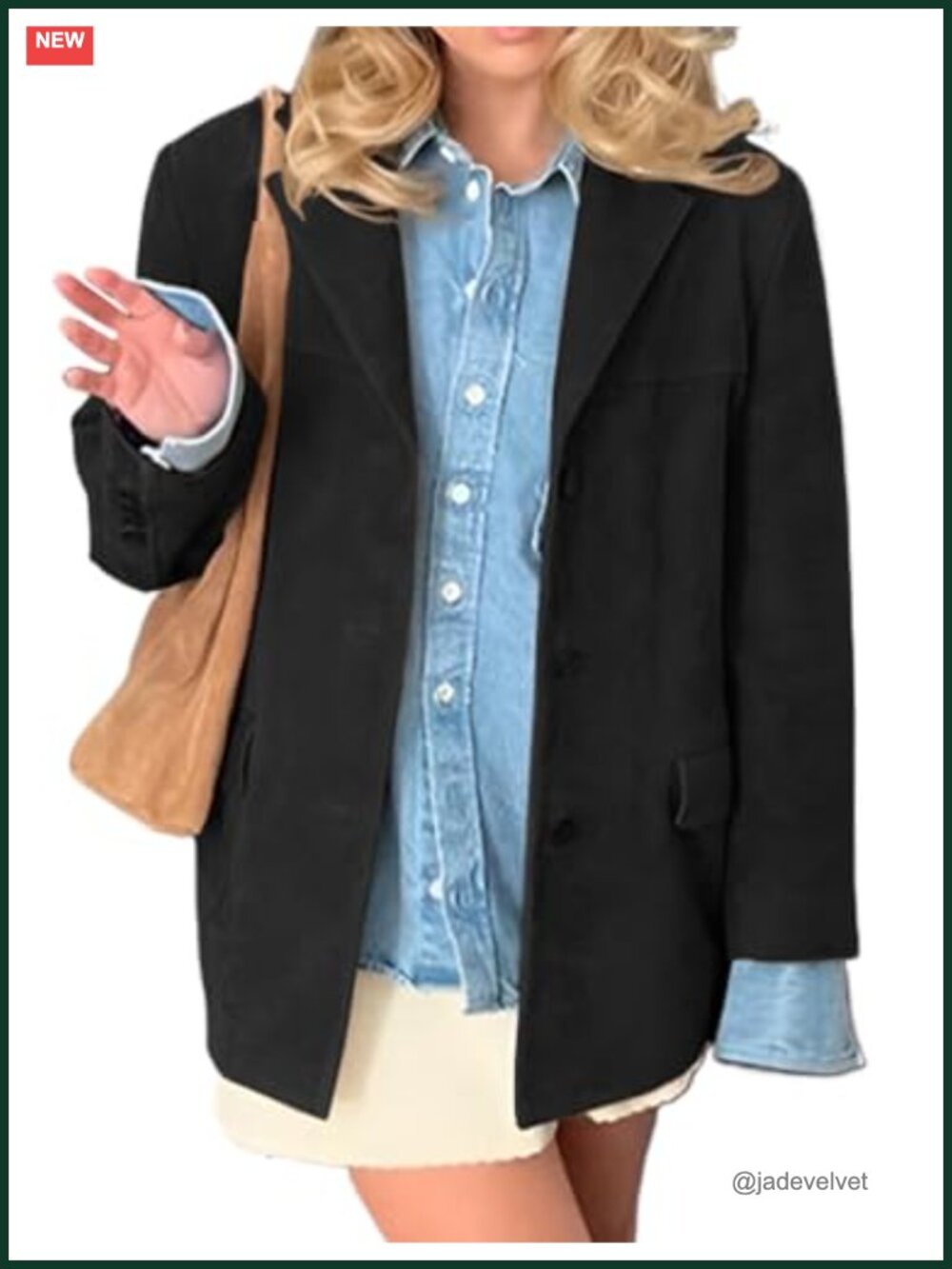 Women's Oversized Faux Leather Blazer Jacket Suede Trench Coat Business Casual